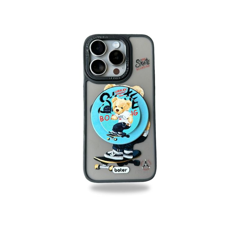 Sporty Bear Skates Designer Magsafe Case with Magsafe Pop Socket for iPhone 15 Pro