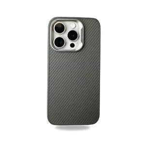 Premium Quality Carbon Finish Metal Camera Ring Matte Finish Case for iPhone 15 Pro Max (Black)