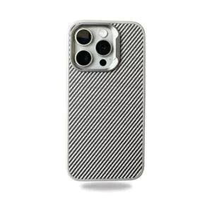 Premium Quality Carbon Finish Metal Camera Ring Matte Finish Case for iPhone 15 Pro Max (Grey)