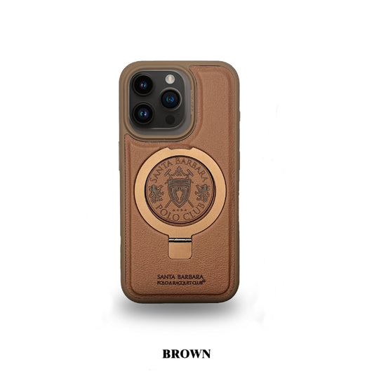 Santa Barbara Polo Primo Series with Magsafe Stand Leather Back Cover iPhone 15 Pro Max(Tan Brown)