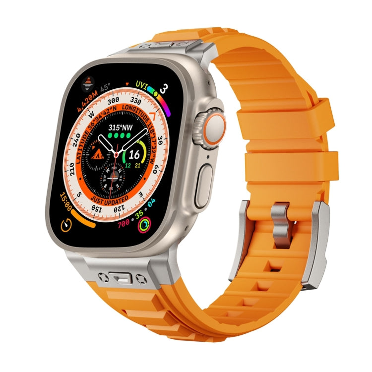 Metal Connector Silicon Watch Band for 42/44/45 & 49 mm (Titanium + Orange)