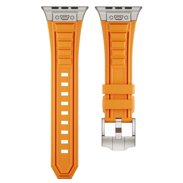 Metal Connector Silicon Watch Band for 42/44/45 & 49 mm (Titanium + Orange)