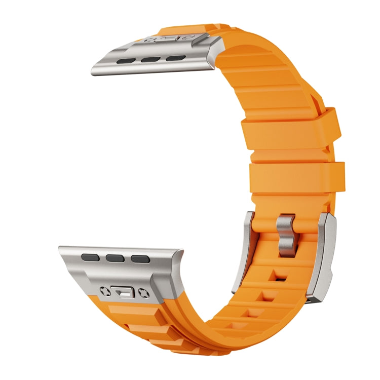 Metal Connector Silicon Watch Band for 42/44/45 & 49 mm (Titanium + Orange)