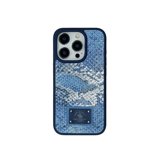 Polo Sagar Series Genuine Santa Barbara Leather Case for iPhone 15 (Blue)