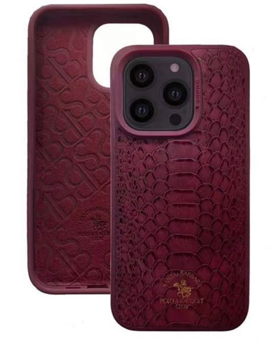 Santa Barbara Polo Knight Series Leather Back Cover iPhone 15 Pro  Max (Maroon )