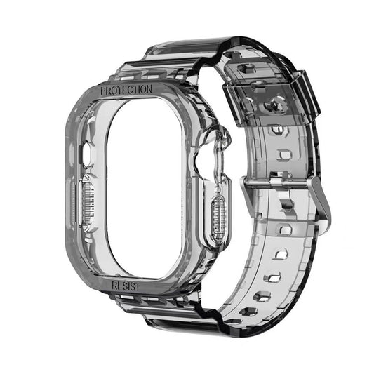 Silicon Transparent Full Watch Case & Strap for Apple iWatch 44/45mm (Smoke Grey)
