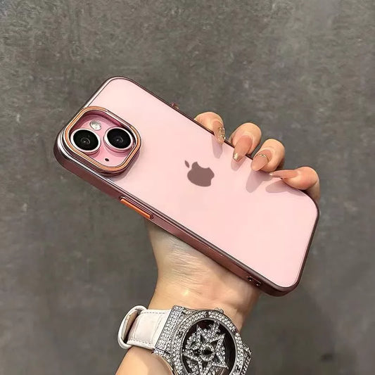 Transparent Camera Stand Case for iPhone 15 Plus  (Light Pink)