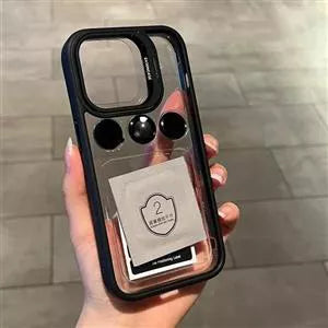 Transparent Silicon Case With Camera Stand Function (Free Camera Rings Included) for iPhone 15 Pro  (Black)