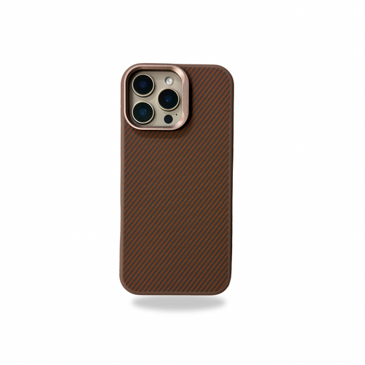 Ultra Premium Carbon Fibre Case with Metal Camera Ring and Convertible Stand Case for iPhone 16 Pro Max (Brown)