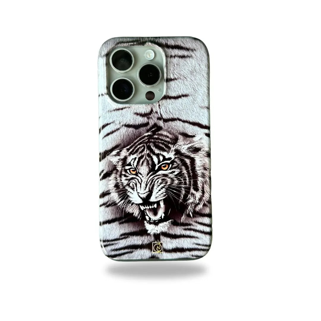 GENISS Collection White Tiger Designer Silicon Case for iPhone 15 Pro (Grey)