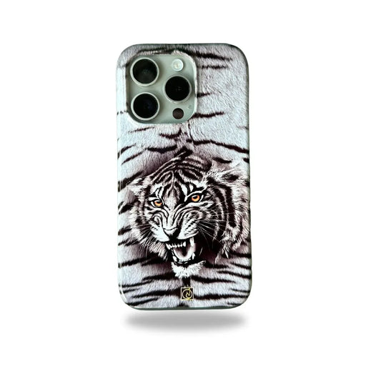 GENISS Collection White Tiger Designer Silicon Case for iPhone 15 Pro Max (Grey)