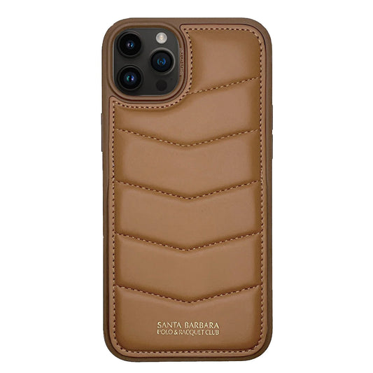 Santa Barbara Polo Clyde Series Puffer Leather Back Cover iPhone 15 Pro Max (Tan Brown )