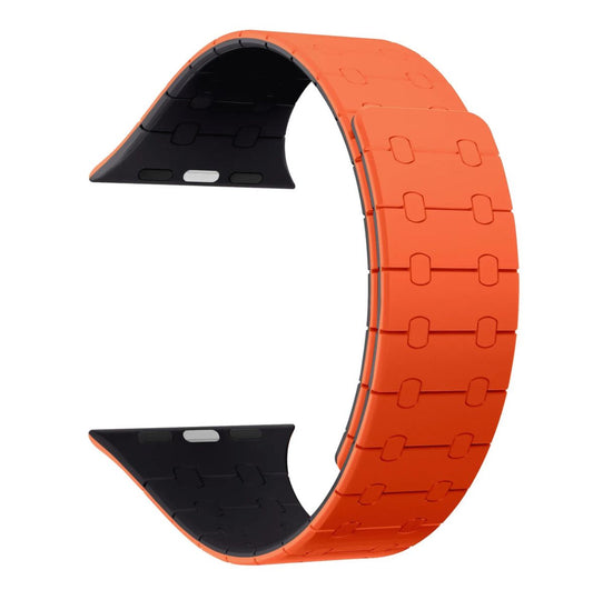 Silicon Magnetic Strap for Apple Watch 42/44/45 & 49mm (Ultra & Ultra 2) (Orange/Black)