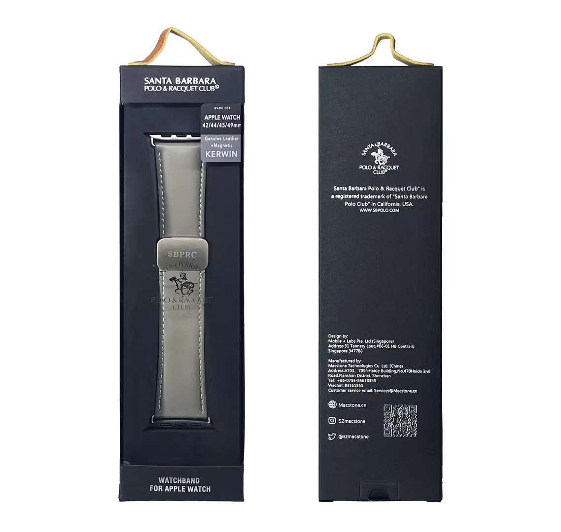 iWatch Genuine Santa Barbara Polo Leather Magnetic Buckle Strap for 42/44/45/49 mm - Grey