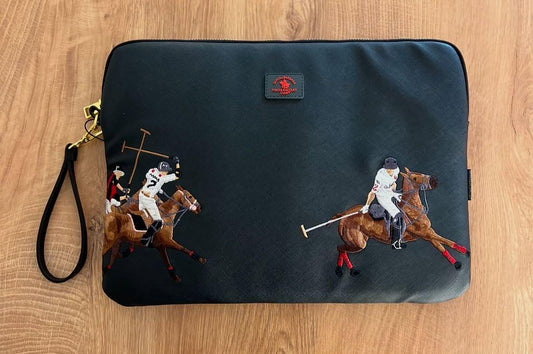 Santa Barbara Polo Embroided  Black PU Leather Macbook Sleeve for Macbook 13"/14"/ iPad Pro 12.9