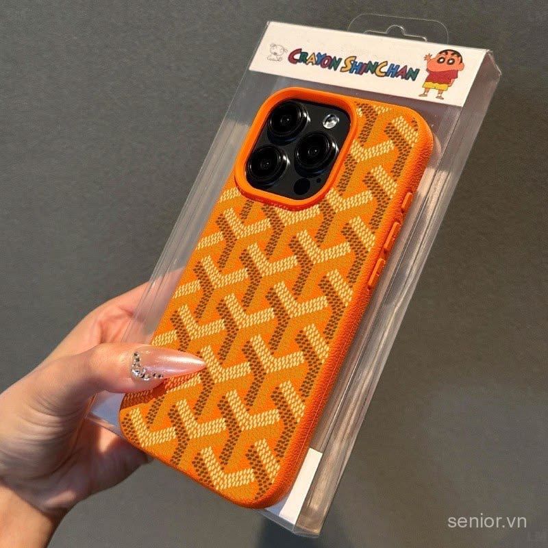 Branded PU Leather Case for iPhone 16 (Orange)