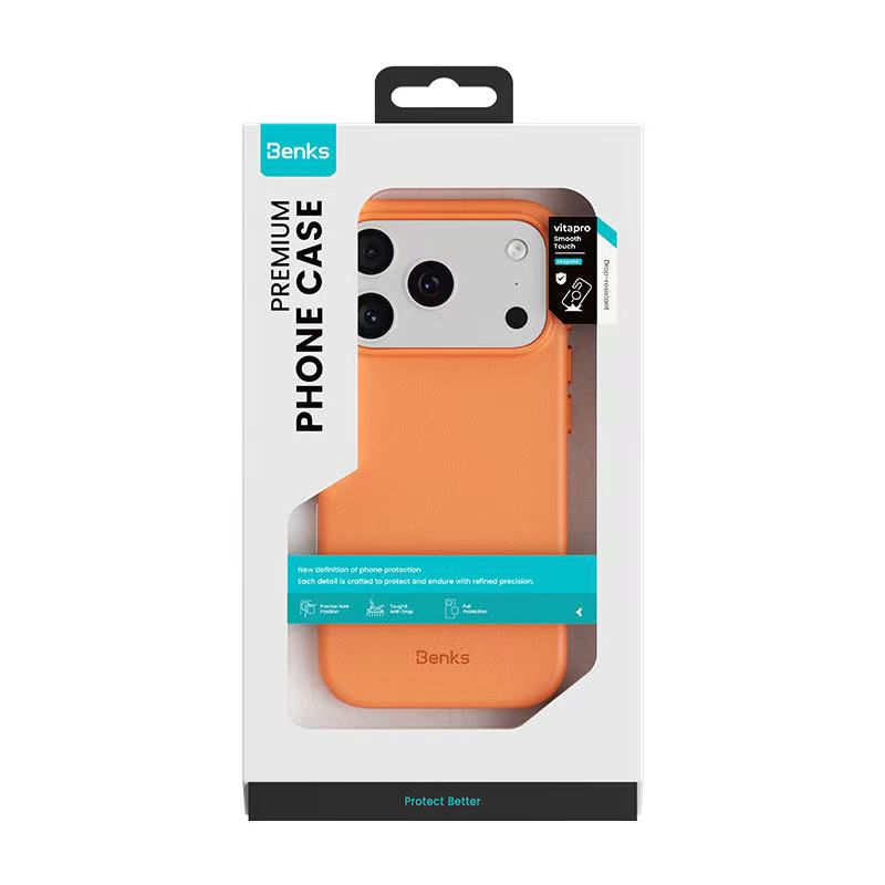 BENKS Vita Pro Series Genuine PU Leather Case for iPhone 17 Pro Max (ORANGE)