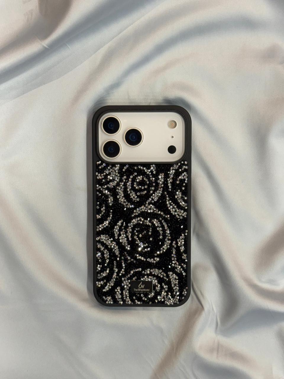 Bling World  Swarovski Rose Design Glitter Case for iPhone 17 Pro (Black)