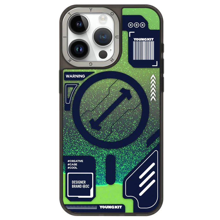 YOUNGKIT Galactic Luminous Quicksand Night Glow Case for iPhone 15 Pro (Green)