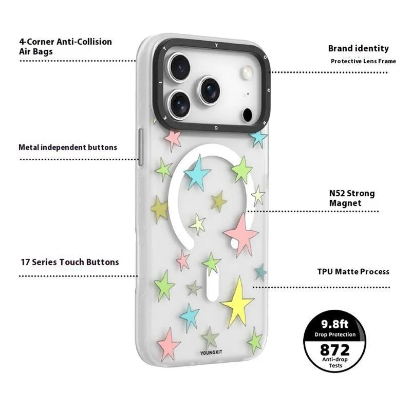 YOUNGKIT Matte Finish Stars Design Magsafe Case for iPhone 17 Pro