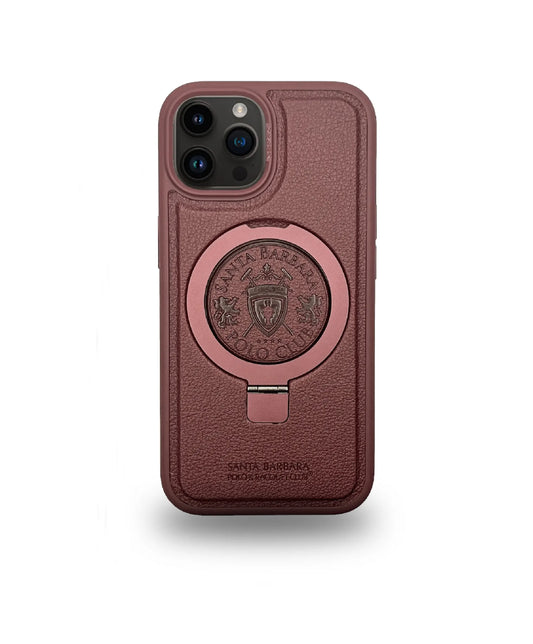 Santa  Barbara Polo Primo Series with Magsafe Stand Leather Back Cover iPhone 15 Pro Max (Maroon)