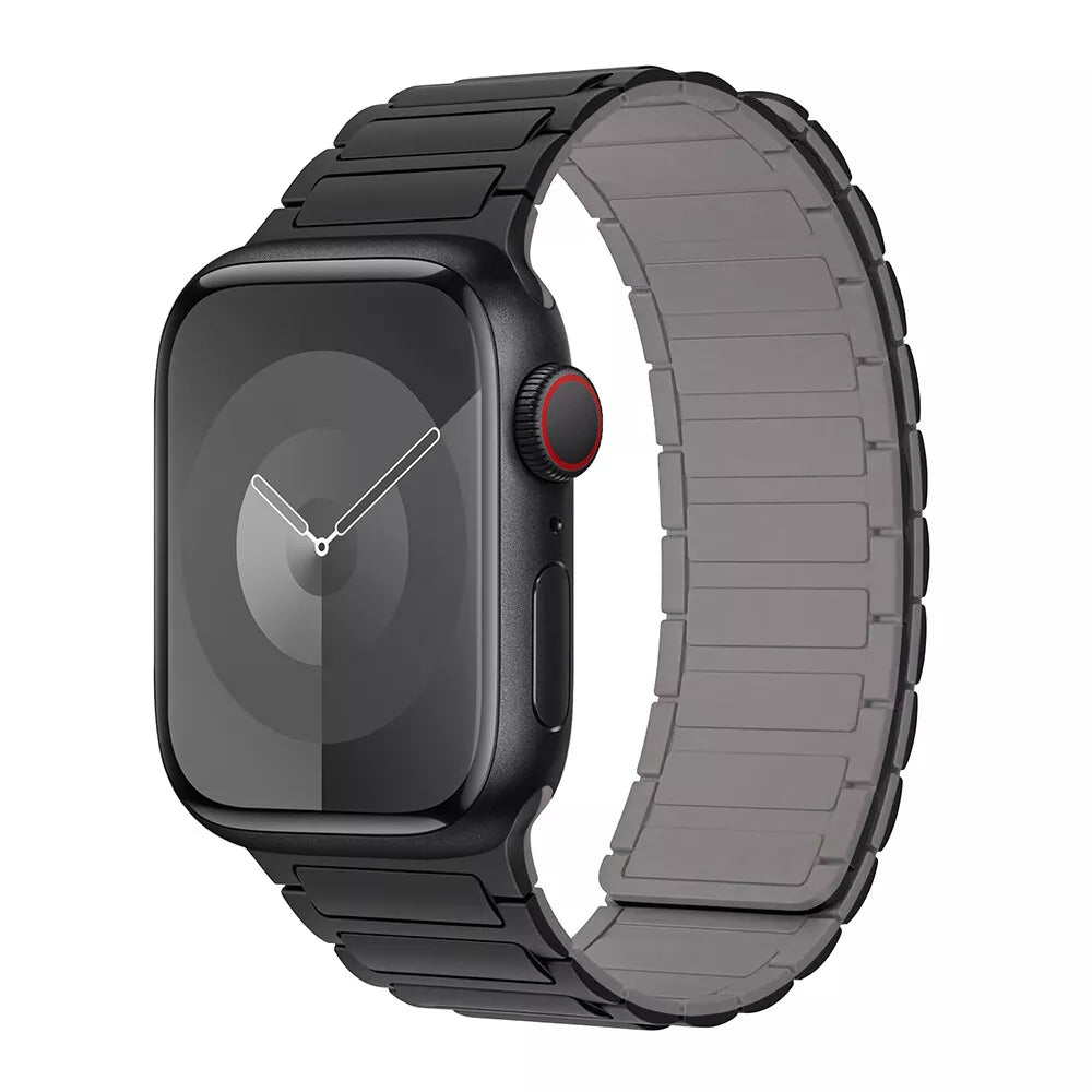 Liquid Silicon Sports Style Magnetic Watch Band for Apple Watch 42/44/45 & 49 mm (Black + Grey)