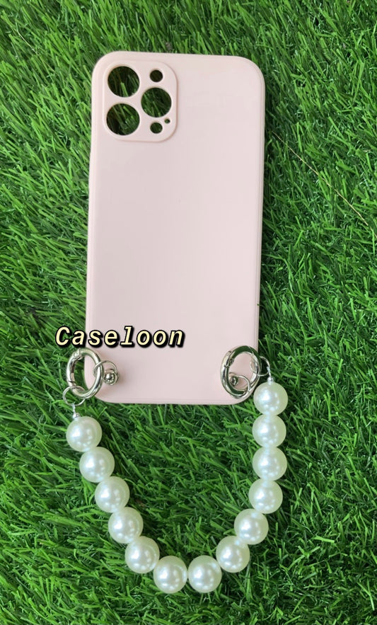 iPhone 12 ProMax  Baby Pink Case with Chain of Pearls