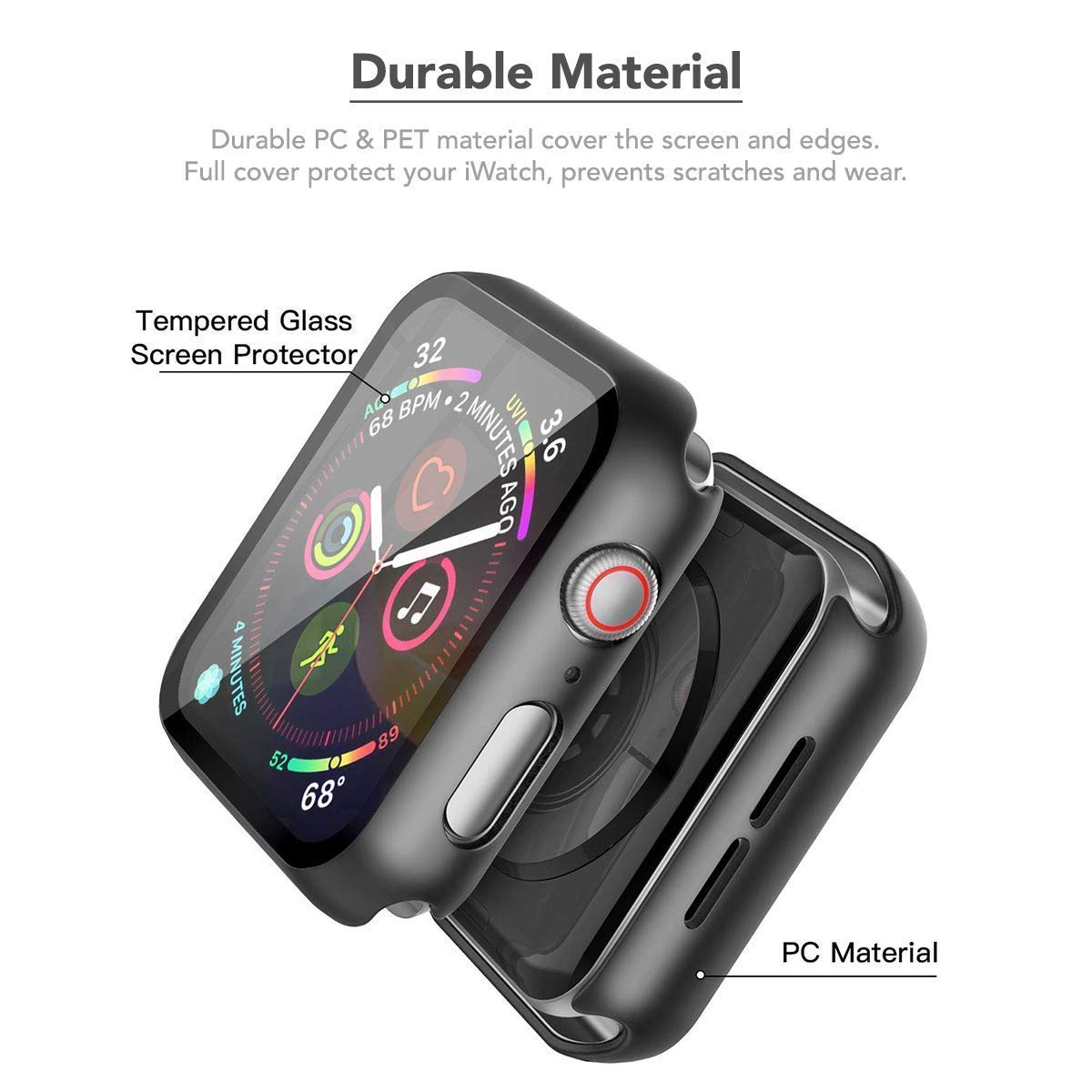 Black 44mm Watch Case with Built -in Tempered Glass Screen Protector Compatible with Apple iWatch Series 4,5,6, SE