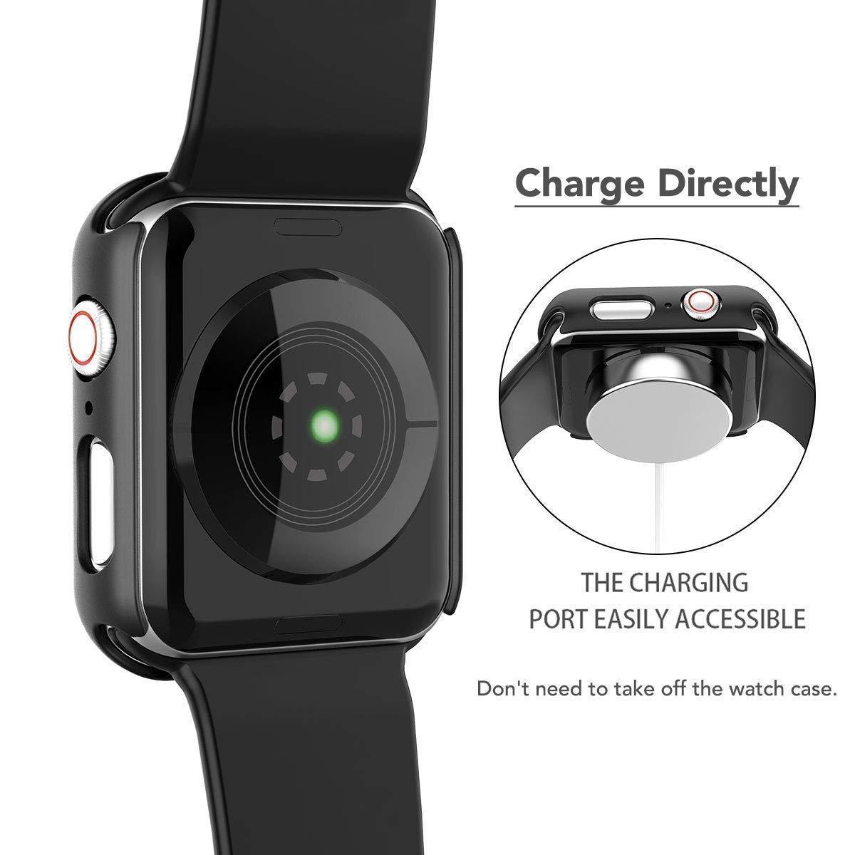 Black 45mm Watch Case with Built -in Tempered Glass Screen Protector Compatible with Apple iWatch Series 7