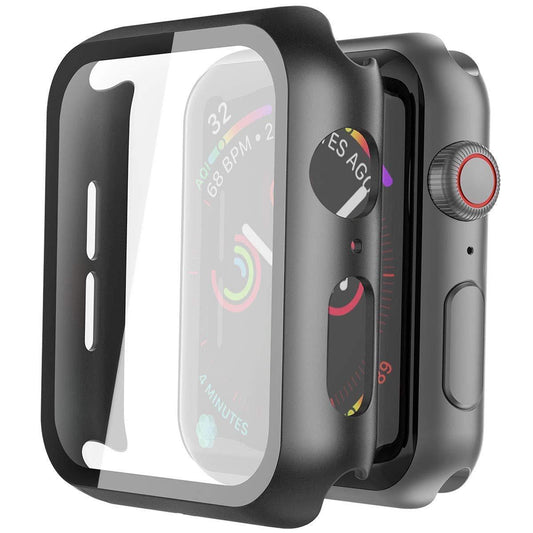 Black 45mm Watch Case with Built -in Tempered Glass Screen Protector Compatible with Apple iWatch Series 7