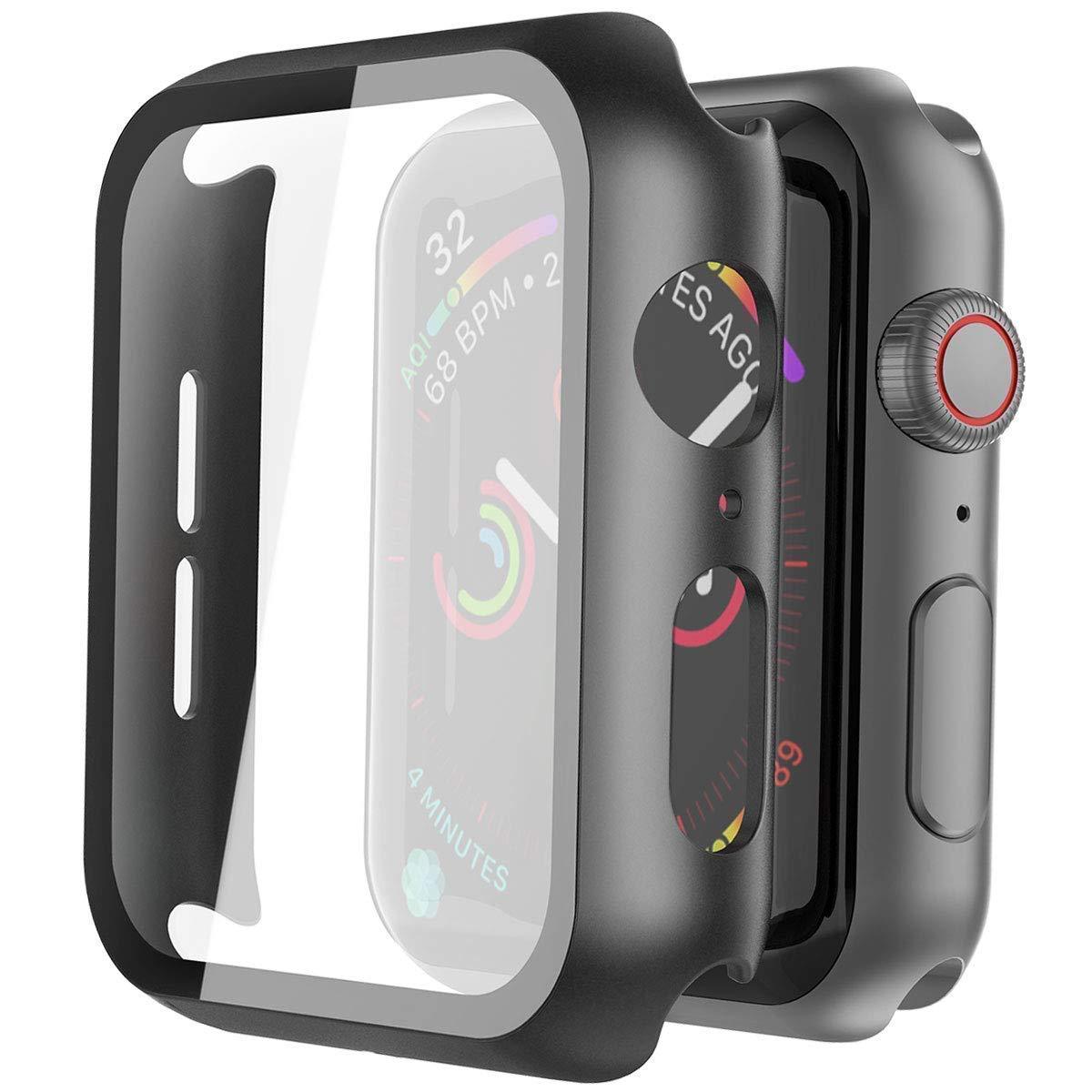 Black 45mm Watch Case with Built -in Tempered Glass Screen Protector Compatible with Apple iWatch Series 7