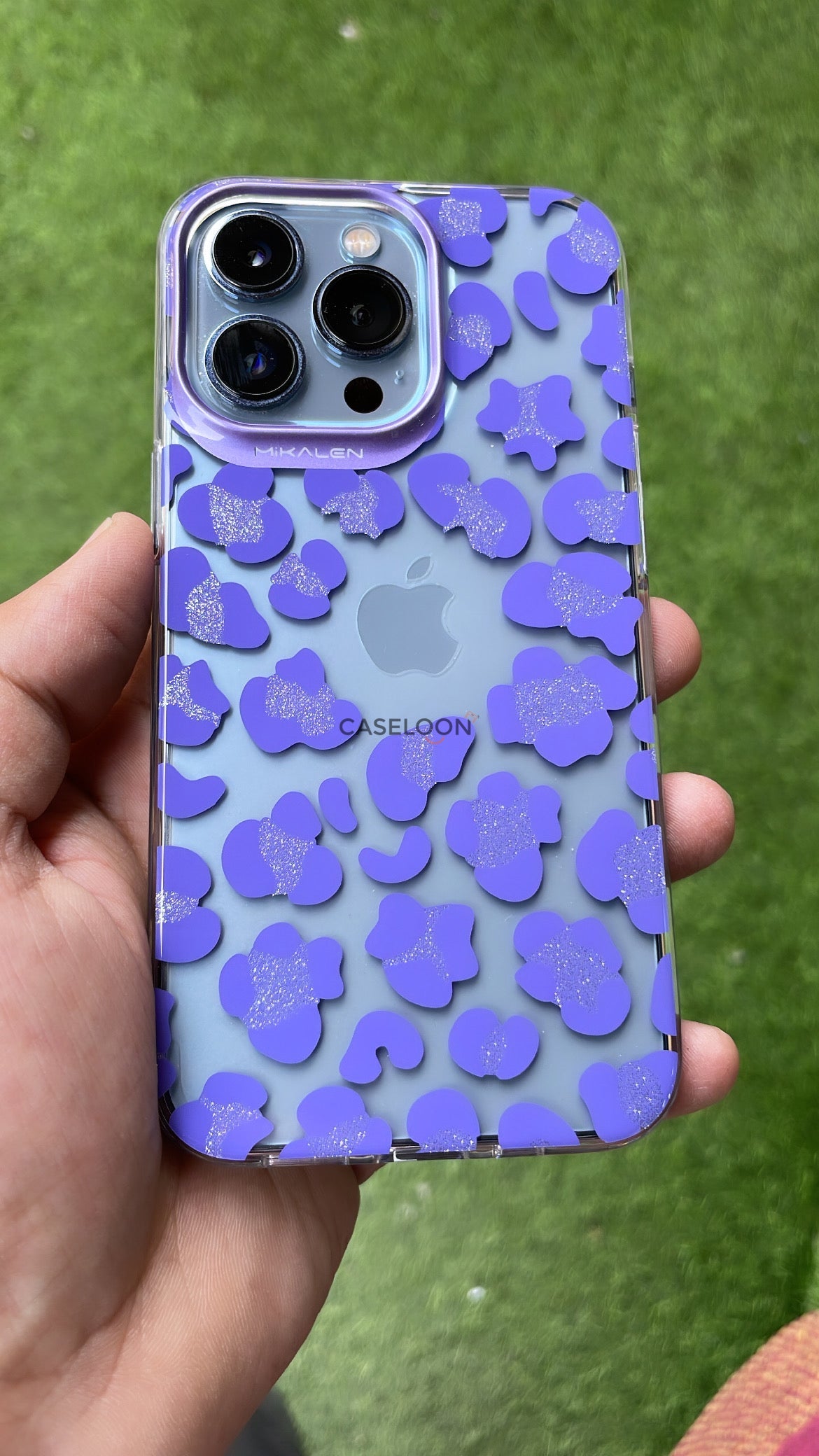 High Quality Transparent 3D Leopard Print Case with Glitters for iPhone 13 Pro (Mauve)