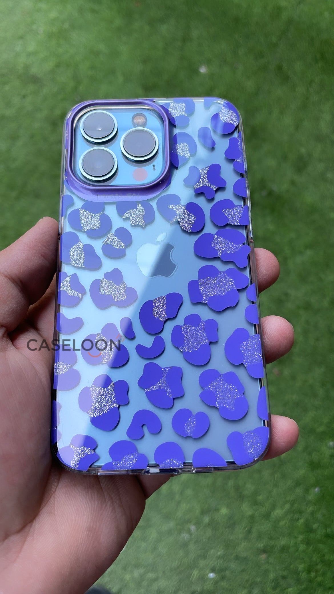 High Quality Transparent 3D Leopard Print Case with Glitters for iPhone 13 Pro (Mauve)