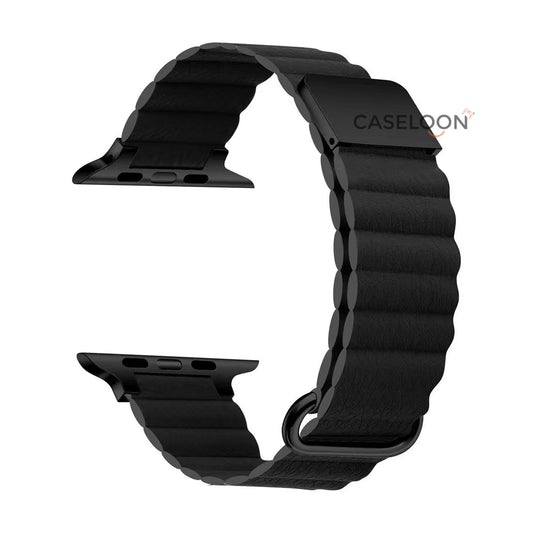 BLACK Leather Link Apple Watch Band for Series 1,2,3,4,5,6,7 & SE (42/44/45 mm)