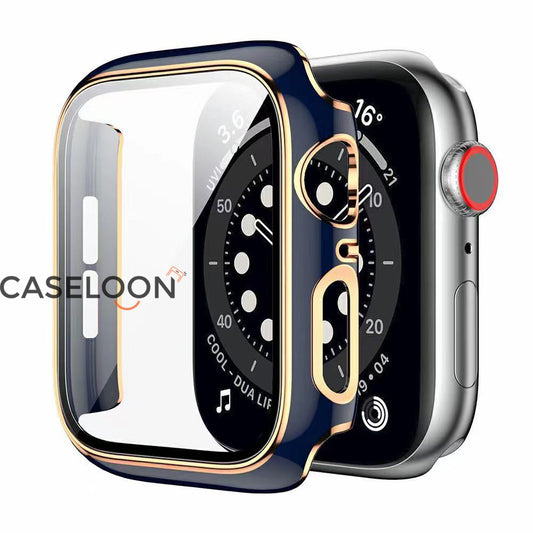 Blue 44 mm Watch Case Compatible for Apple Watch Series 4/5/6/SE 44mm Case with Screen Protector With Fine Golden Outline   (Blue)