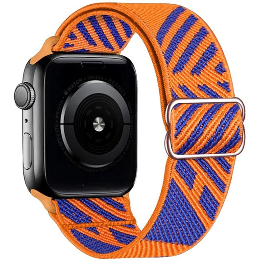 Orange and Blue Scrunchie Strap for Apple watch Series 1,2,3,4,5,6,7 & SE 42,44 & 45 mm. (Adjustable Elastic Nylon )