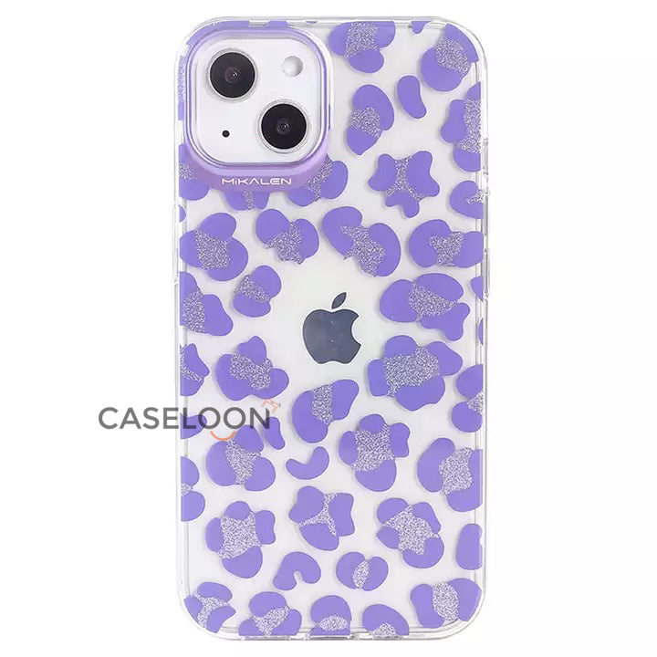 High Quality Transparent 3D Leopard Print Case with Glitters for iPhone 13 Pro (Mauve)