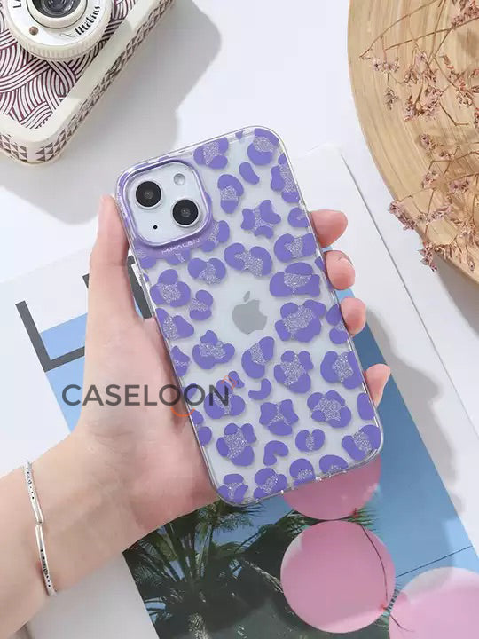 High Quality Transparent 3D Leopard Print Case with Glitters for iPhone 13 Pro (Mauve)