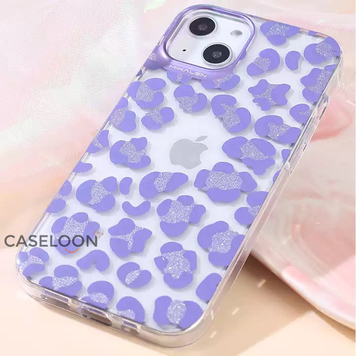 High Quality Transparent 3D Leopard Print Case with Glitters for iPhone 13 Pro (Mauve)