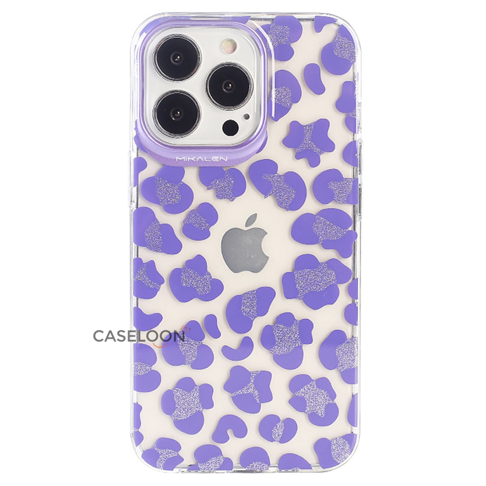 High Quality Transparent 3D Leopard Print Case with Glitters for iPhone 13 Pro (Mauve)