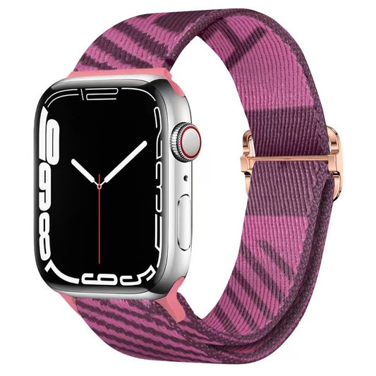 Nylon Solo Loop Strap Bands for Apple Watch 42mm 44mm 45mm 49 mm  Adjustable Stretch Elastics Weave - PINK/MAROON