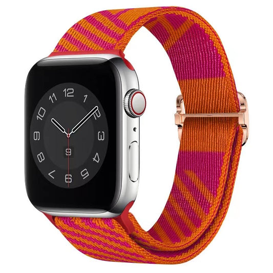 Nylon Solo Loop Strap Bands for Apple Watch 42mm 44mm 45mm 49 mm  Adjustable Stretch Elastics Weave - PINK/ORANGE