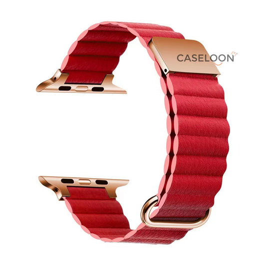 RED Leather Link Apple Watch Band for Series 1,2,3,4,5,6,7 & SE (42/44/45 mm)