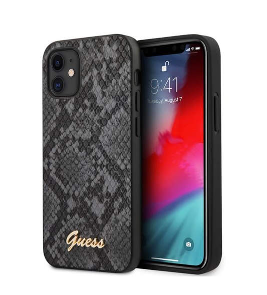 iPhone 12/12 Pro - PU LEATHER BLACK PYTHON PATTERN WITH METAL LOGO - GUESS