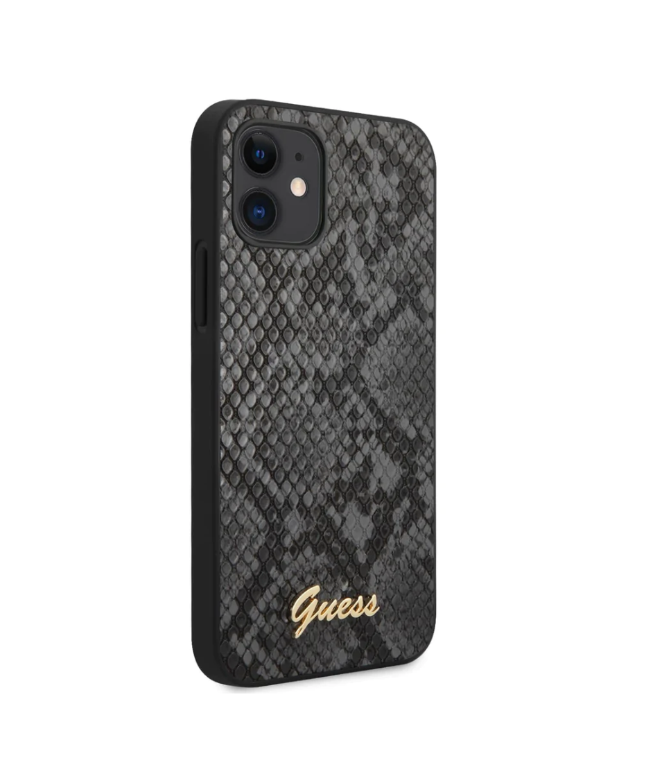 iPhone 12/12 Pro - PU LEATHER BLACK PYTHON PATTERN WITH METAL LOGO - GUESS