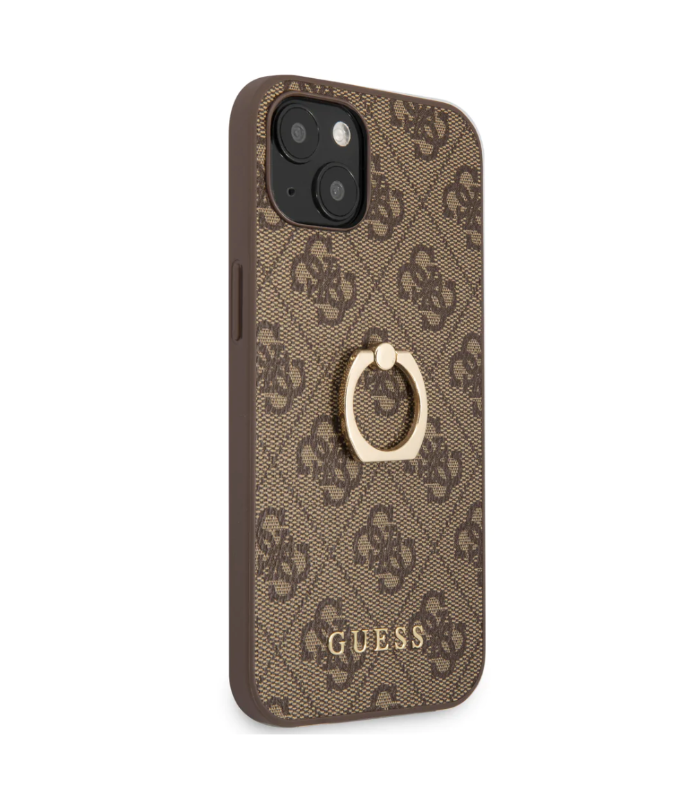 iPhone 13 - LEATHER CASE BROWN COLLECTION WITH RING STAND - GUESS