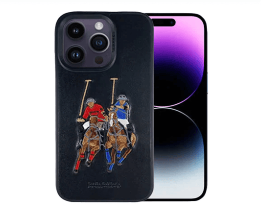 iPhone 14 Pro Max Polo Jockey Genuine Santa Barbara Leather Case (Black)