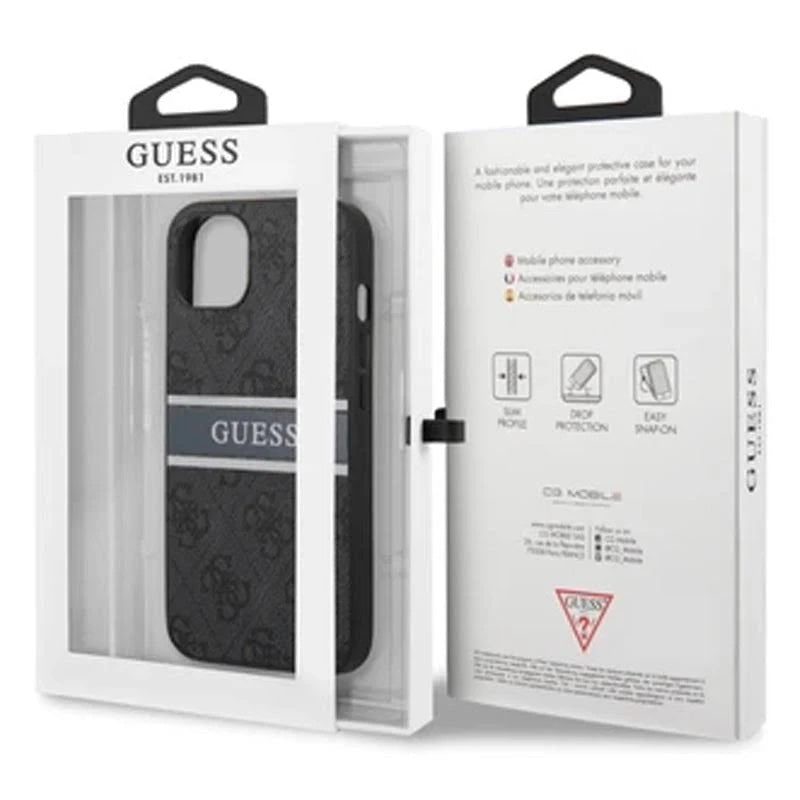 iPhone 13 Pro LEATHER CASE GUESS PRINTED ALL OVER DESIGN - GUESS - GREY/BLACK