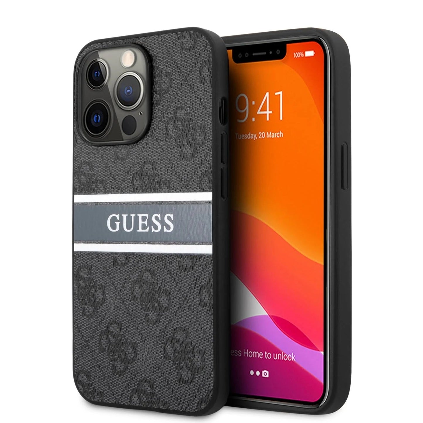 iPhone 13 LEATHER CASE GUESS PRINTED ALL OVER DESIGN - GUESS - GREY/BLACK