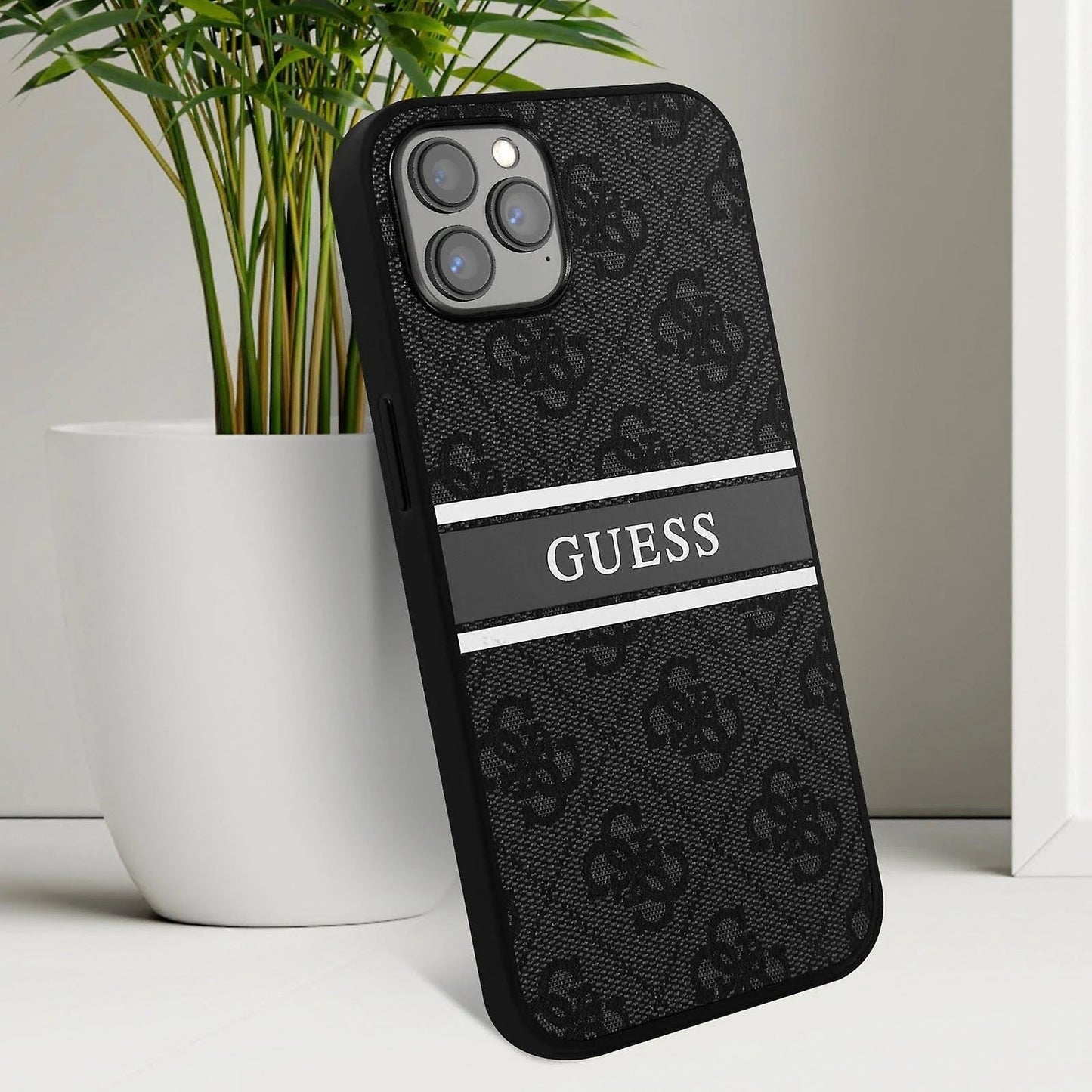 iPhone 13 LEATHER CASE GUESS PRINTED ALL OVER DESIGN - GUESS - GREY/BLACK